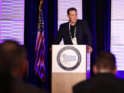 Alan Robb speaking at 2026 International Longshoremen's Association South Atlantic and Gulf Coast District's Educational Conference in San Antonio, Texas