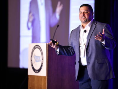 Eloy Cortez speaking at 2026 International Longshoremen's Association South Atlantic and Gulf Coast District's Educational Conference in San Antonio, Texas
