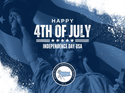 Happy 4th of July image of Statue of Liberty and ILA District Logo