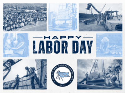 Happy Labor Day ILA collage photos of port longshoremen union member workers in action